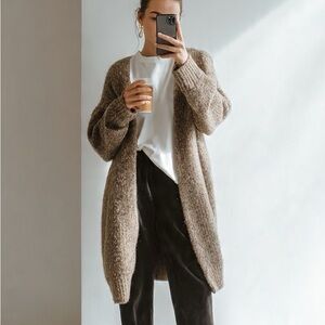 Gap Longline Fringe Hooded Cardigan Sweater